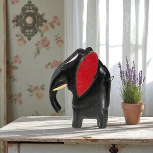 Vintage Mid Century Black Carved Wood Elephant Wall Pocket Marked Germany